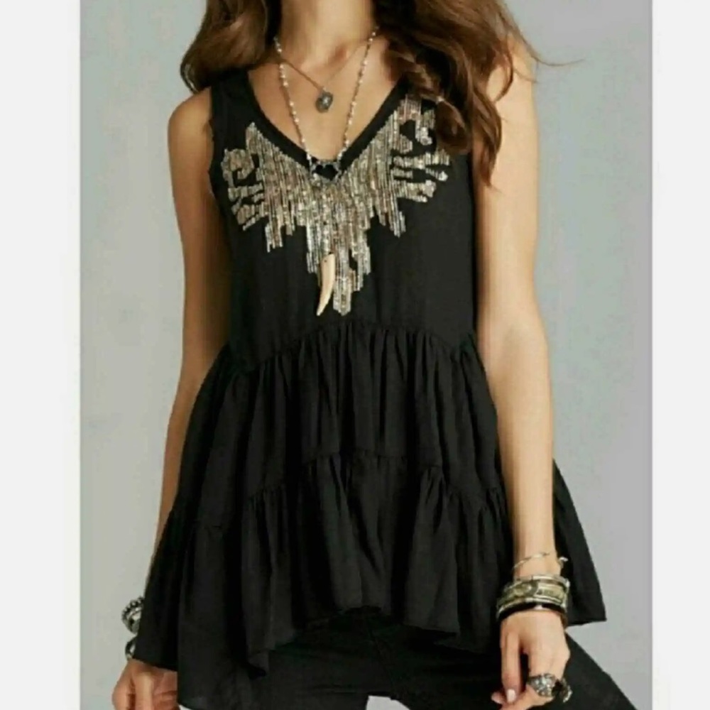 FREE PEOPLE Beaded Swing Top Size Small EUC.